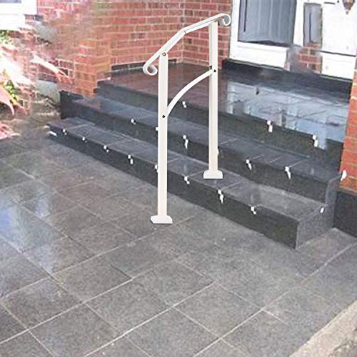 Metty Metal Outdoor Stair Railing,White Handrails For Outdoor Steps 2 Step Handrail Fits 1 To 2 Steps Transitional Handrail With Stair Railing Kit(White) #TOP3
