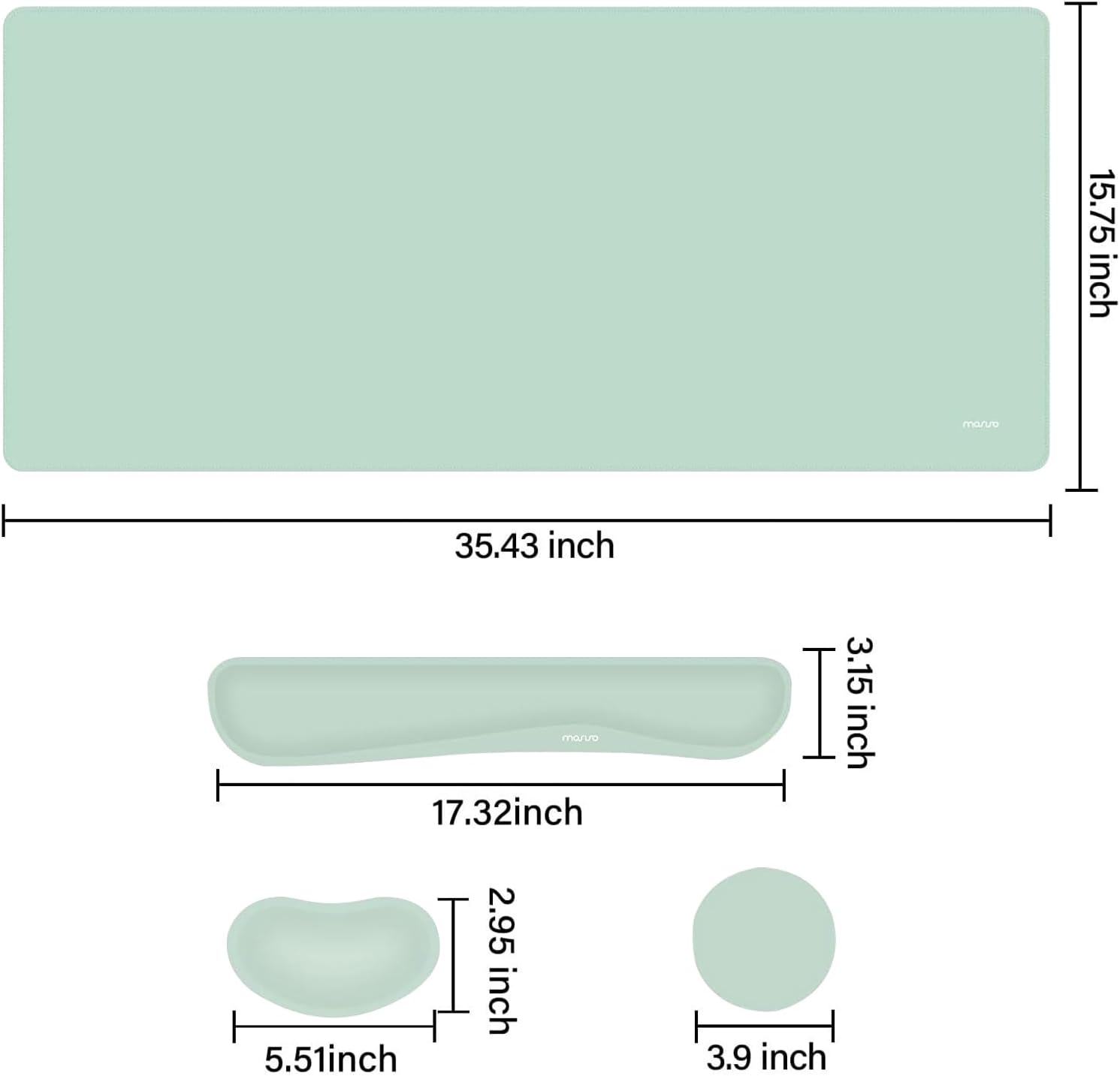 MOSISO Keyboard Mouse Pad Set, Large Gaming Mousepad&Keyboard Wrist Rest&Wrist Rest for Mouse&Coaster Set, Ergonomic Non-Slip Mousepad&Easy Typing Cushion with Memory Foam for Home Office, Mint Green