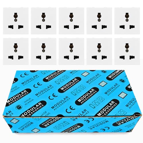 Image of 6A Universal Socket | Compatible with ROMA modular plates & Smarteefi Modular Smart Switch Boards | Kids Safety Shutter | US, AUS, UK, Europe and other major countries Plug support (10, White)