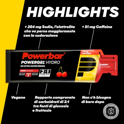 Powerbar Powergel Hydro Cherry 24X67Ml - Gel Energetico Ad Alto Contenuto Di Carboidrati + C2MAX + Sodio + 51 Mg Di Caffeina - 4