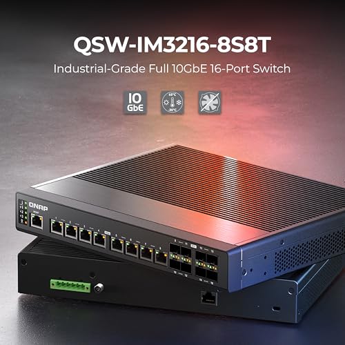 Image of QNAP QSW-IM3216-8S8T-US Industrial-Grade Managed Switch | 8-Port 10GbE SFP+ Fiber, 8-Port Full 10GbE RJ45