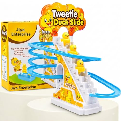 Image of Duck Track Toys for Kids - Stair-Climbing Escalator with Lights & Music, Includes 3 Small Ducks - Interactive Duck Track Slide Toy - Perfect Toddler Gift