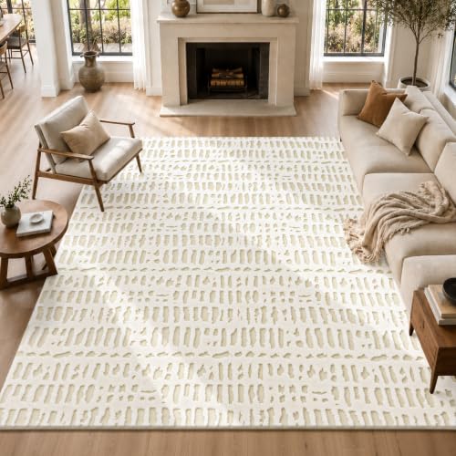 Yamaziot Washable 8x10 Area Rug, Non-Slip Ivory Beige