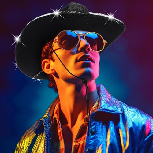 Image of Kigeli 10 Pcs Lights LED Cowboy Hat for Adult LED Flashing Hat for Western Cowboy Women Men Role Play