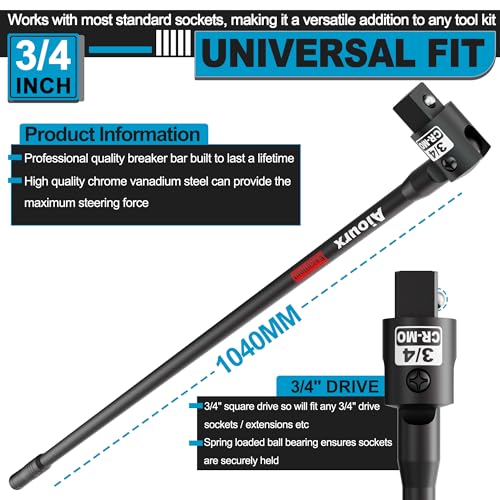 Image of 3 /4 inch Drive 41 Inch Breaker Bar, Heavy Duty Head, Premium Chromium-Molybdenum Steel, Laser Etched Marking, for Vehicle Maintenance and Repair, DIY Processing Manufacturing