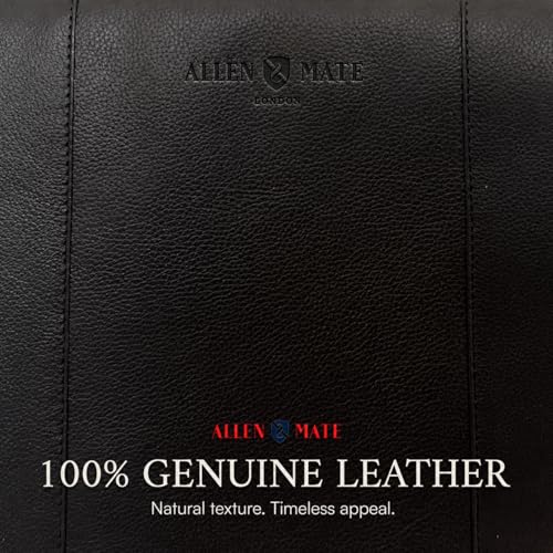 Image of ALLEN & MATE 100% Leather Laptop Case 15 Inch Laptop Sleeve fits MacBook Air /Pro 15 inch M5 /M4 /M3 /M2, MacBook Pro 14 inch, Dell, HP, Lenovo, Chromebook 14 inch-15.6 inch Computer Bag Zip Pocket - Black