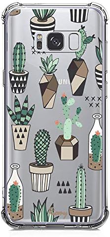 Galaxy S8 Case, KIOMY Crystal Clear Case with Design Cactus Floral Pattern Print Bumper Protective Shockproof Case for Samsung Galaxy S8 Flexible Soft Gel TPU Silicone Flowers Transparent Cover