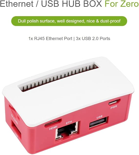 waveshare Ethernet/USB HUB HAT B with Box ABS Case for Raspberry Pi Zero/Zero W/2 W/Zero WH/2 WH,PC,with 1 RJ45 10/100M Ethernet Port, 3 USB Ports Compatible with USB2.0/1.1