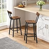 MAHANCRIS Bar Stools, Set of 2 Bar Chairs with Backrest and Footrest, 26' Breakfast Chairs, Counter Stools for Bar, Living Room, Kitchen, and Dining Room, Rustic Brown and Black BAHR05101