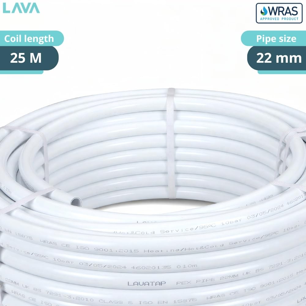 Tubo de barrera PEX de 22 mm, bobina de plástico de 25 m, rollo de fontanería, 25 metros de tubo de plástico de 22 mm, aprobado por WRAS, alternativa a tubería de cobre