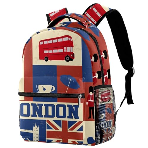 Sac à dos d'école pour adolescents avec motifs culture londonienne multicolore