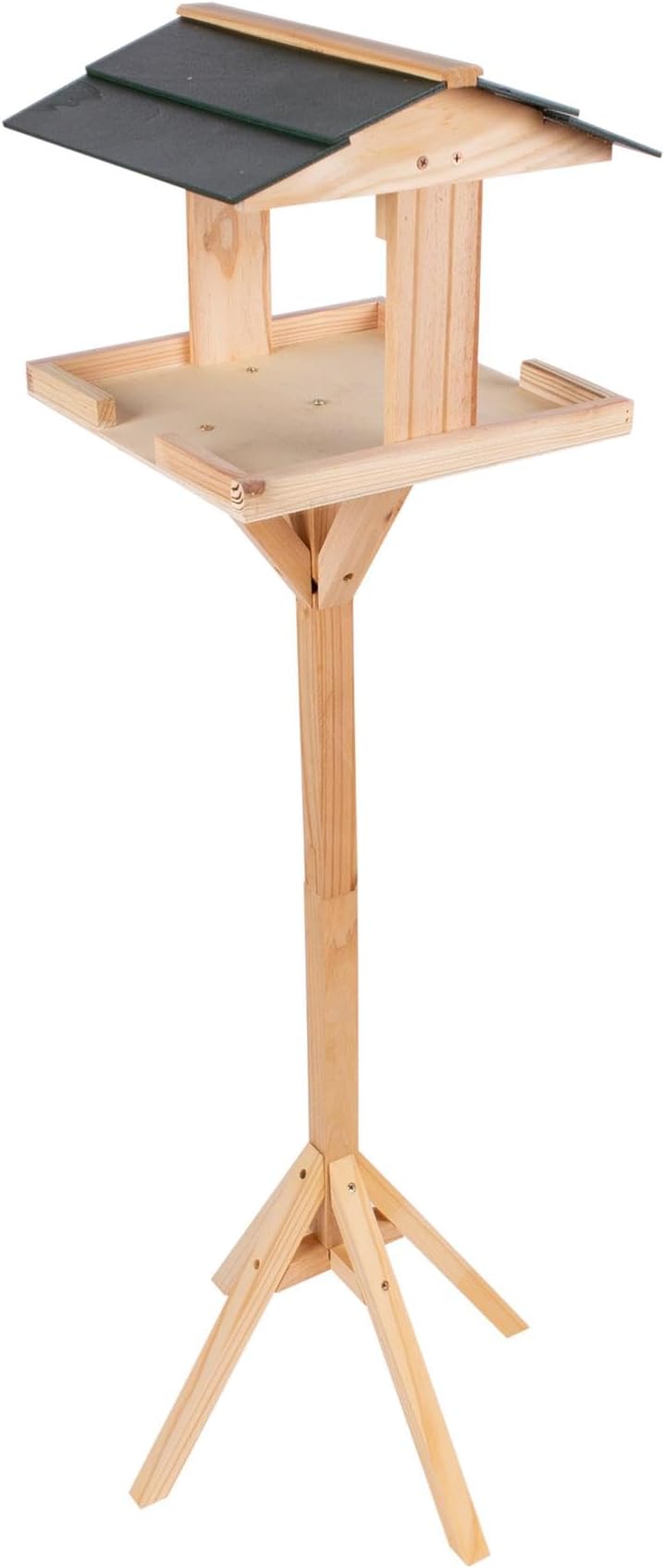 1x Brown Wooden Bird Table - Large Free Standing Outdoor Garden Feature Water Bath Tray Wild Feeding Feeder Station House with Roof - By Redwood