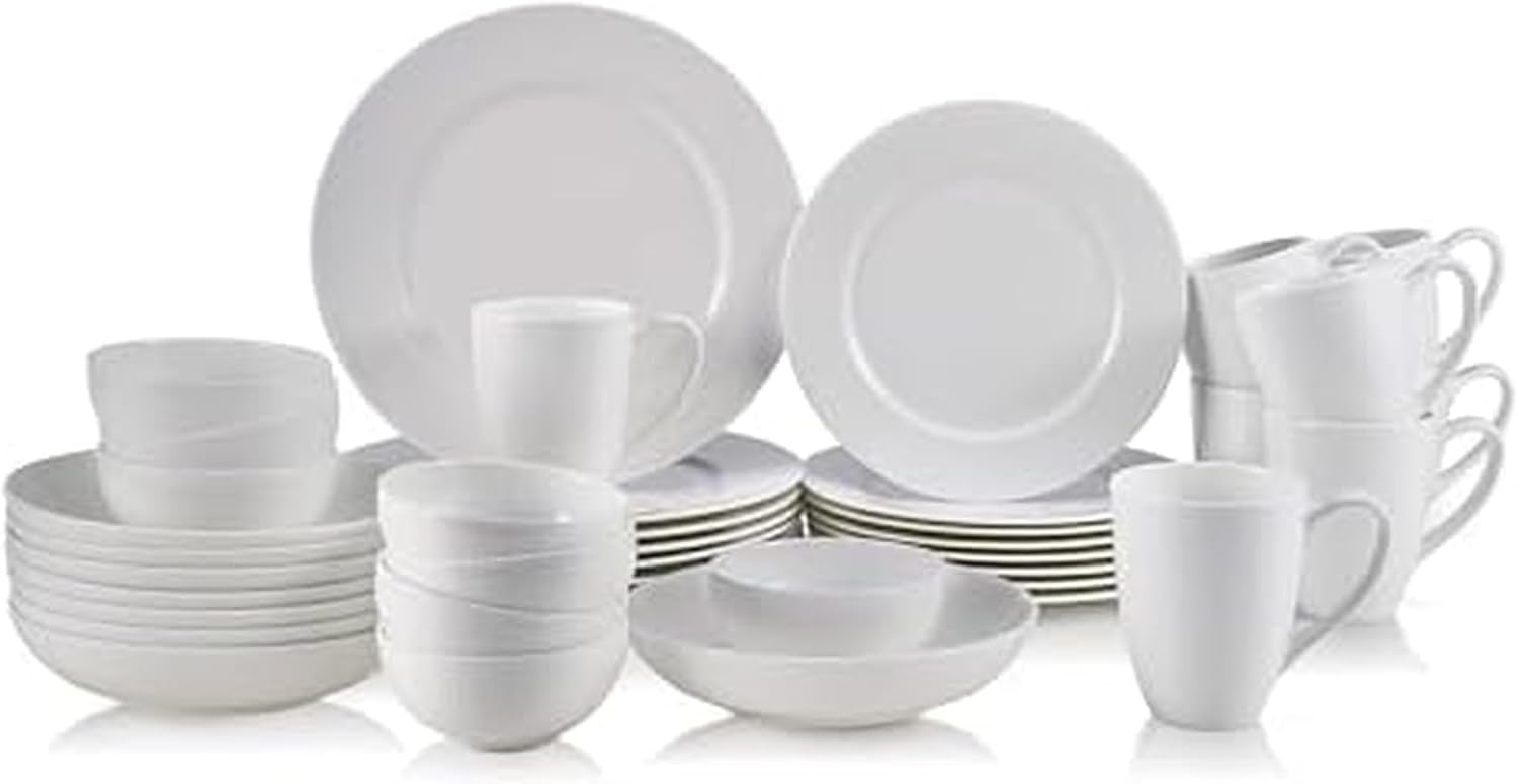 Mikasa Annabelle Bone China 40-Piece Dinnerware Set, Service for 8, Lightweight and Chip-Resistant White Porcelain with Elegant Design