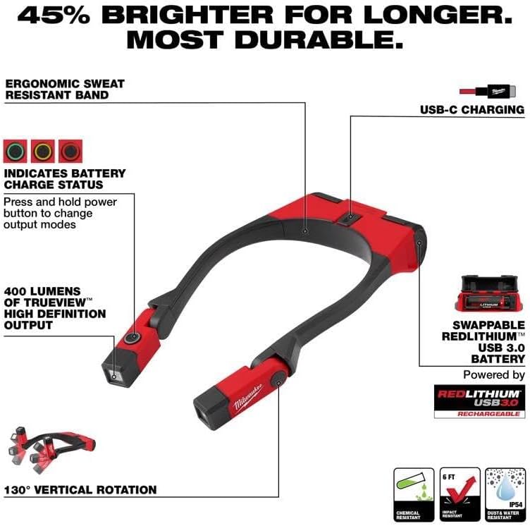 Milwaukee 400 Lumen LED Around The Neck Work Light Adjustable USB Charge