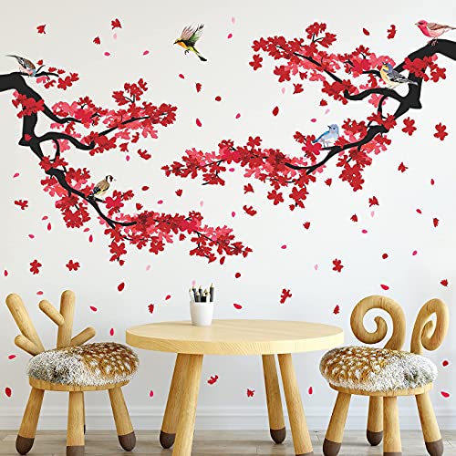 Vinilos decorativos flores rojas y ramas 3D para pared miniatura 6