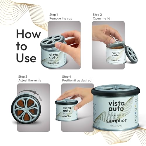 Image of Vista Auto Camphor Car Air Freshener 40g | Long Lasting Subtle Fragrance | Odor Remover & Neutralizer | Dashboard & Cup Holder Compatible
