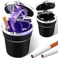 Retoo Auto Aschenbecher mit Deckel, LED Rauchfrei Klein Autoaschenbecher mit Leucht, Zigarette Auto-Aschenbecher mit blauer LED-Lichtanzeige, Kompakte Auto Zubehör mit Licht, Sturmaschenbecher