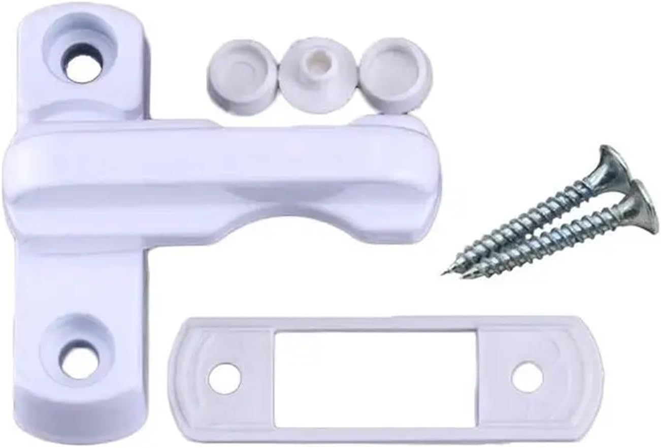 Plastic Steel Aluminium Alloy T-Lock Steel Flat Open Doors and Windows Locks 1Pcs(White)