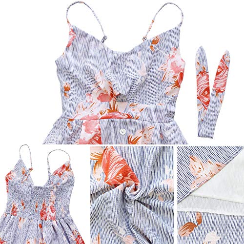Image of FANCYINN Womens Tie Front Button Down A-Line Dresses Summer Spaghetti Strap Midi Dress Floral Prints