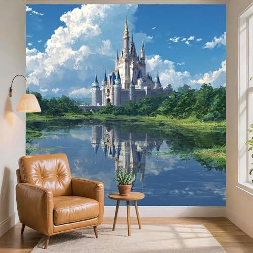 Fresque Murale 3D Intissé Lac du Château, Peinture d'Art Premium - 6