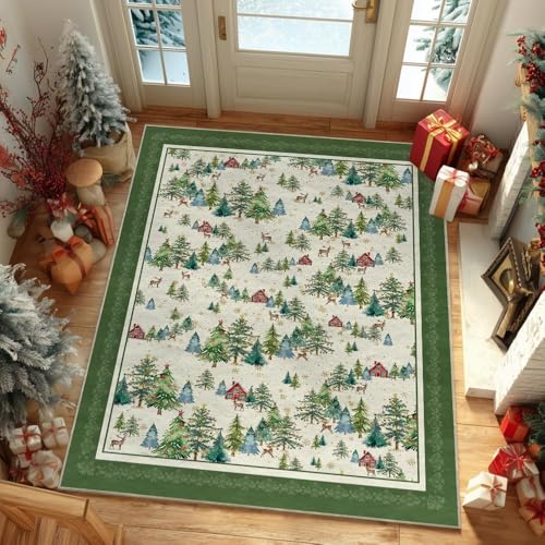Artoid Mode Green Pine Tree House Christmas Rug 5x7