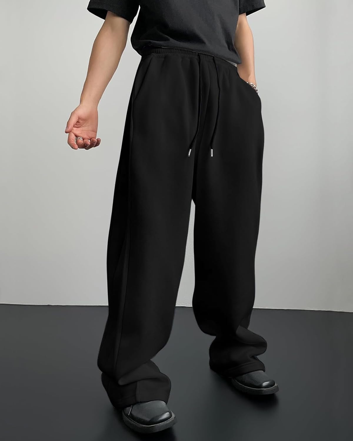 Men's Baggy Sweatpants Cotton Fleece Wide Leg Lounge Sweat Pants Drawstring Waist Jogging Pants with Pockets - Image 6