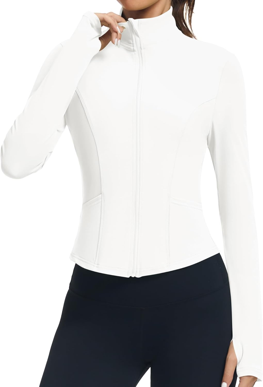 LOMON Workout Jackets for Woman Womens Athletic Tops Women's Jackets Long Sleeve Athletic Tops Slim Fit White XS