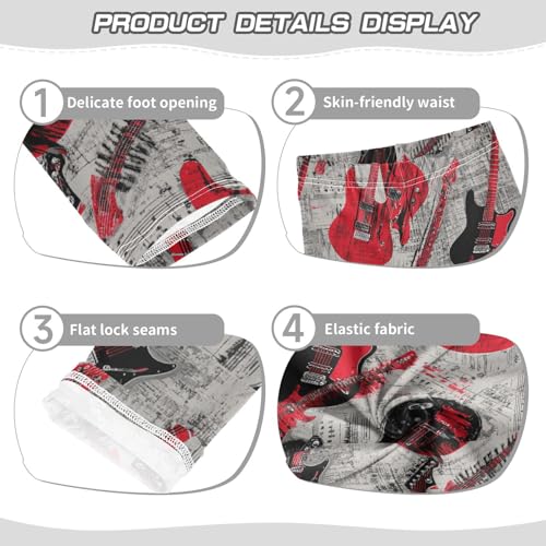 Grey Notes Vintage Red Black Electric Guitar Girls Leggings Kids Yoga Pants Dance Active Tights 4T3