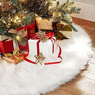 delka Christmas Tree Skirt, Faux Fur White Skirt, Base Cover For Christmas Tree, Christmas Decorations For Xmas Tree (90 cm) (White/Snow, 90)