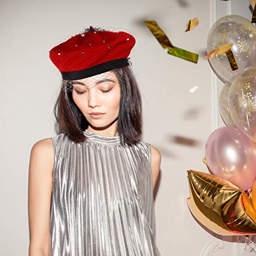 Amosfun chapéu boina perolada estilo francês gorro vintage inverno quente chapéu de renda com contas