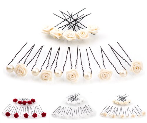 15 rosas y perlas horquillas - Joyas para el cabello - negro...