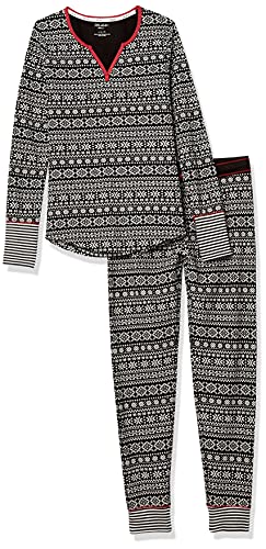 Amazon Brand - Mae Women's Vintage Thermal Henley Long Sleeve Top with Jogger, black fair isle, MEDIUM - Image 8