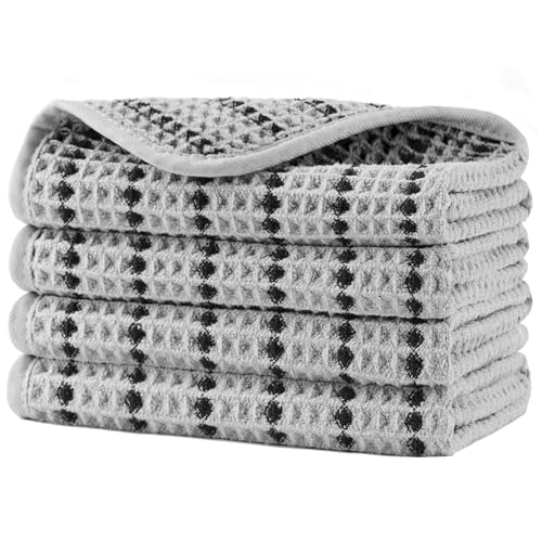 Image of POLYTE 430 GSM Microfiber Lint Free Washcloth Face Towel, 13 x 13 in, 4 Pack (Waffle Weave)