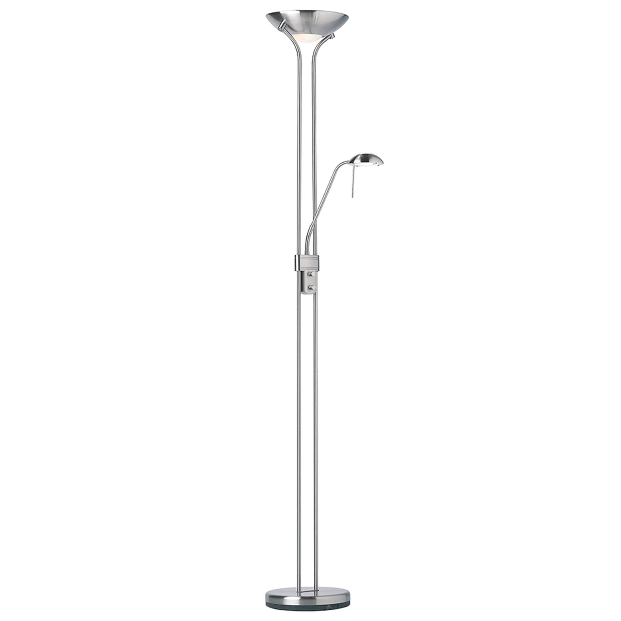 Betta Lighting Mother and Child Uplighter Floor Lamp with Reading Light β Satin Chrome with Adjustable Reading lamp - Standing Uplighter for Living Room, Bedroom, Dining Room β G9 33W and R7s 230W