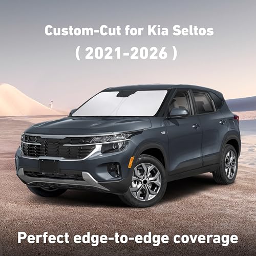 Image of EcoNour Windshield Sunshade Compatible for Kia Seltos 2021-2024 2025 2026, Sun Visor for Front Windshield & Window Sun Shade Cover, UV Heat Blocker & Protector, Car Accessories