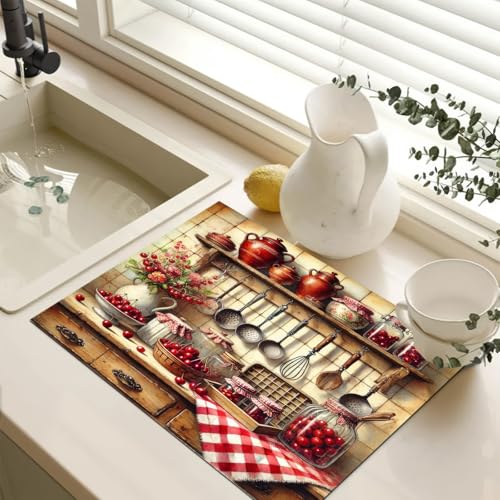 Image of HOMETITUTE Vintage Farmhouse Cherry Stove Cover 28x20 Diatomite Mat