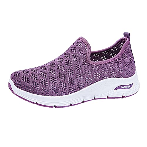 Chaussures Femme Élégantes Aînés Femmes Sport Toe Mesh Slip Sneakers Wedge Casual Fashion Chaussures d'Été sur Round Women's Sneakers Respirant Sport Gym Running Plates, aubergine, 37 EU