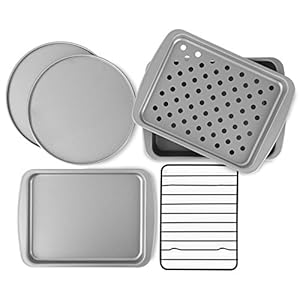 G & S Metal Products Company OvenStuff Personal Size 6-Piece Toaster Oven Set-Non-Stick Baking Pans, Easy to Clean and Perfect for Single Servings, Silver