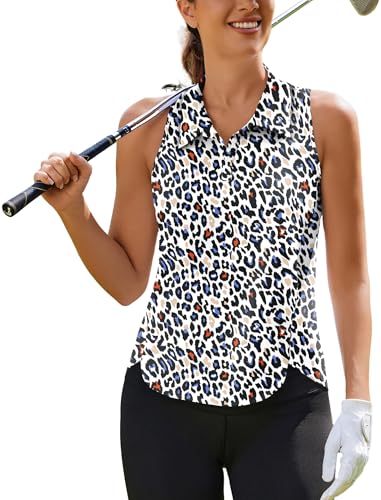 Image of PINSPARK Women's Golf Shirt Racerback UPF 50+ Tennis Tank Top with Collar