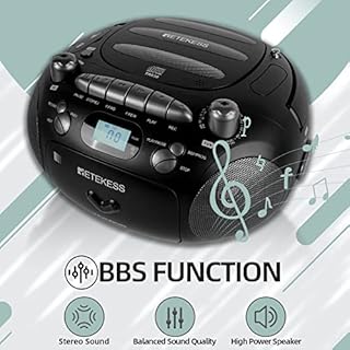 Retekess TR630 Portable CD and Cassette Player, AM FM Radio Boombox, Support Stereo Sound, with Recording, USB Port, MP3 Playback（Black）