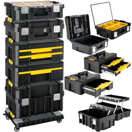 TLGREEN Stackable Rolling Tool Box with Wheels – 5-in-1 Modular Tool Organizer System, Portable...