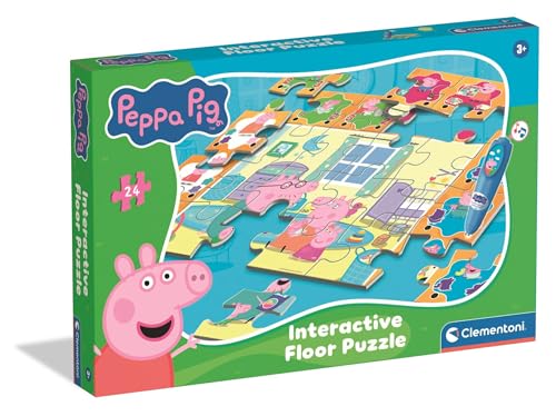Clementoni - Puzzle Interactivo de Peppa Pig para Suelo- 24 Piezas, Pen Interativa, Desarrollo Autonomía y Concentración, 3+ Años, 62x42 cm, 16688