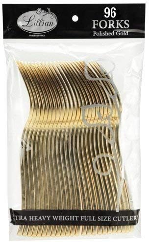 King Zak 37286 Plastic Fork Bag | Polished Gold | Pack of 96 Cutlery