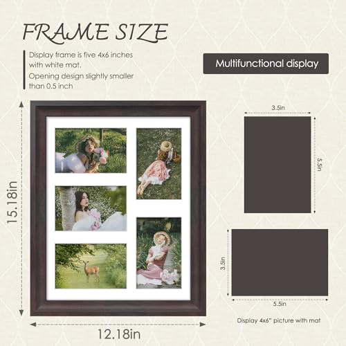 Image of DUENPY 11x14 Picture Frame 4x6 Collage Picture Frame Displays Five 4x6 inch Photos or 11x14 (Without Mat) Wall Decor or Tabletop Walnut