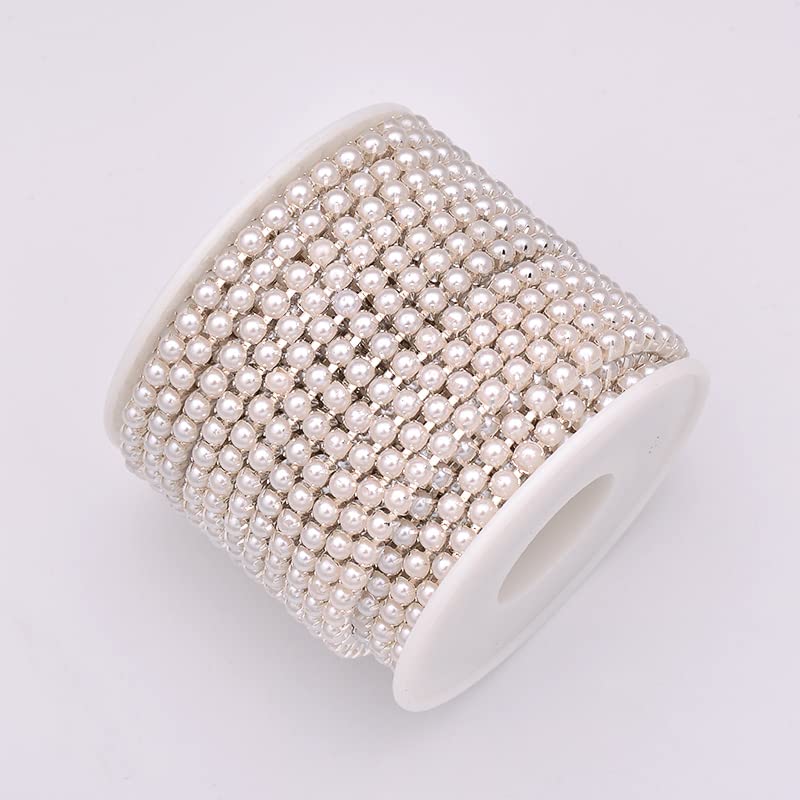 ACiyD SS6 2mm SS12 3mm SS16 4mm Silber Gold Perle Strass Cup Kette Nähperle Kristall Trim Strass Band für DIY Kleidung-Goldbasis, SS16 10 Yards (Silver Base ss16 10 Yards)