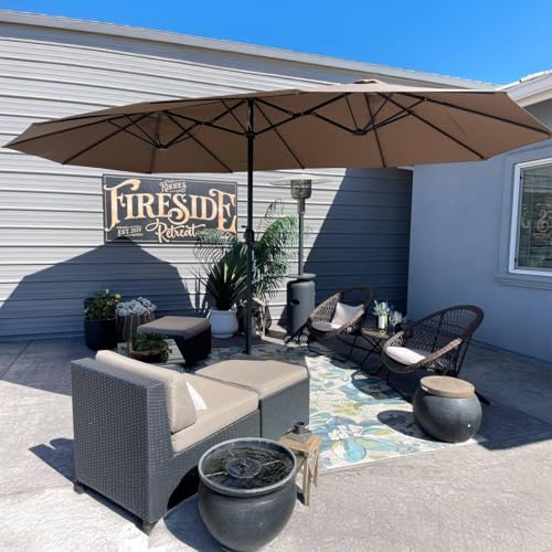 PURPLE LEAF Grand Parasol de Jardin Extérieur avec Pied 4,55 x 2,7 x 2,4 m, Parasol Rectangulaire Double Face à Manivelle en Aluminium avec 12 Baleines pour Balcon, Terrasse, Patio, Restaurants, Taupe