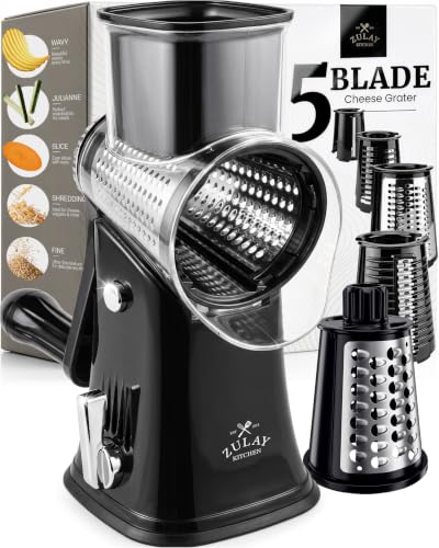Rotary Cheese Grater Manual Hand Crank 5 Blade...