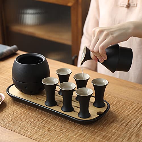 Teanagoo Traditional Japanese Sake Set, Sake Carafe(6 Oz) With 6 Sake Cups (0.9 Oz) For Hot Or Cold Japanese Soju Liquor With Serving Bambo Tray Gift Sets 10Pcs/Set. Saki Sets Traditional Carafe Set… #TOP2