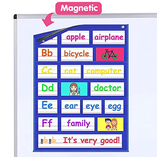 Auchq 7KD Magnetic Pocket Chart,Standard Pocket Chart With 7+1 Pockets,14 Double-Sided Dry-Eraser Cards For Daily Schedule,Class Demonstrations,Classroom Office Home Activities thumb #1
