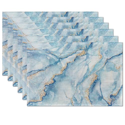 Set de table marbre bleu lavable et antidérapant cuisine et fête - 2